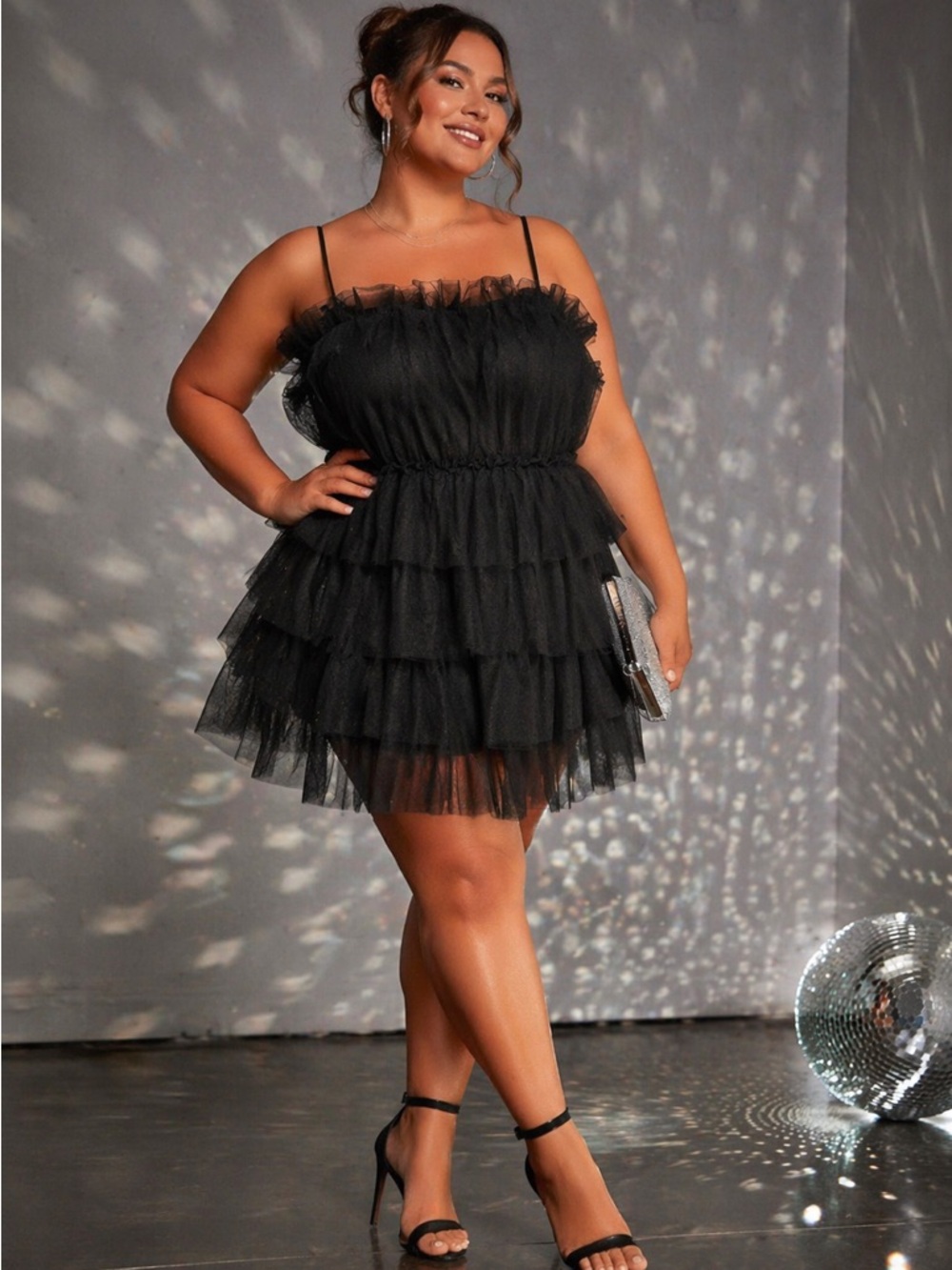 Cato Black Tiered Tulle Ruffle Mini Dress Size XL Party Cocktail Balletcore